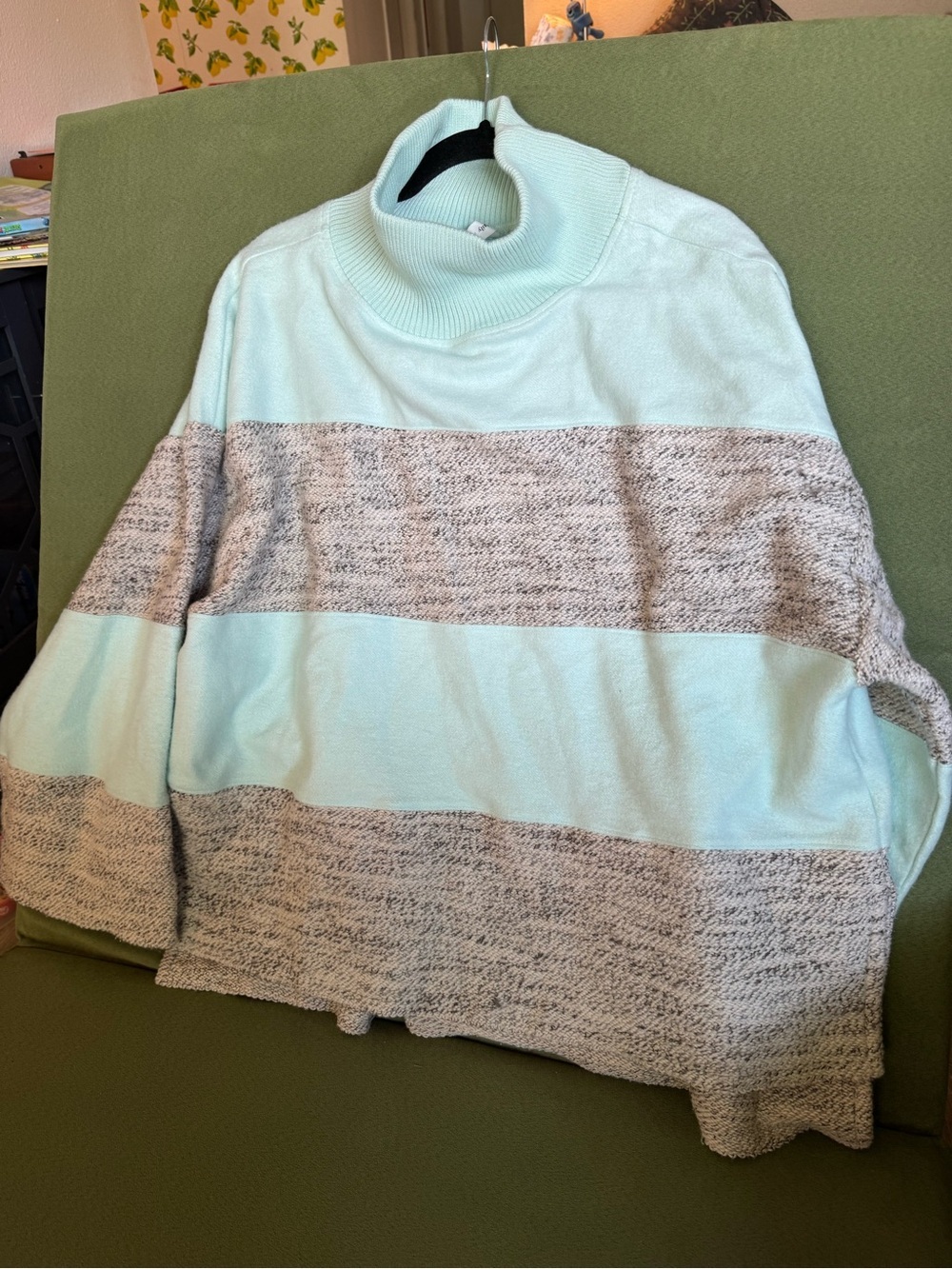 Striped Turtleneck Pullover Sweater - Mint & Gray